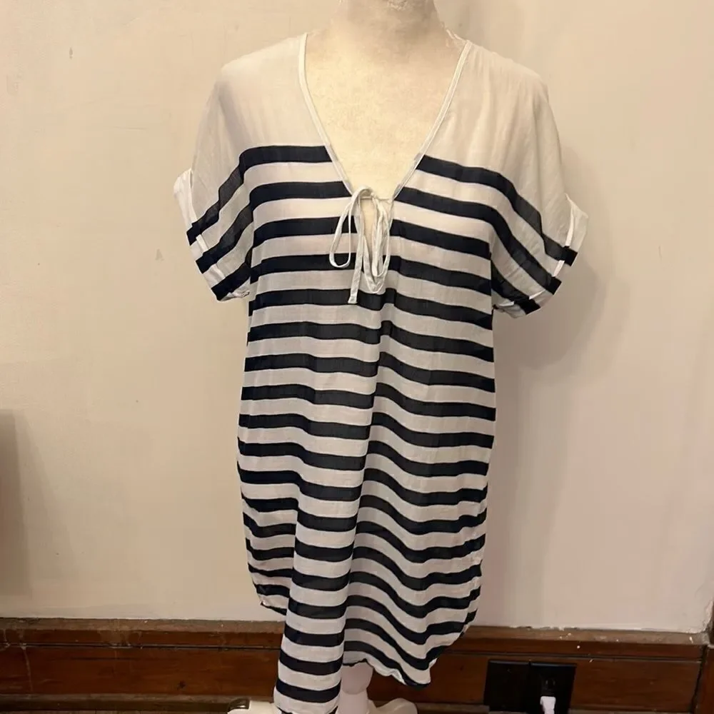 J Crew navy white striped sheer cotton cover up Size XXS EUC
